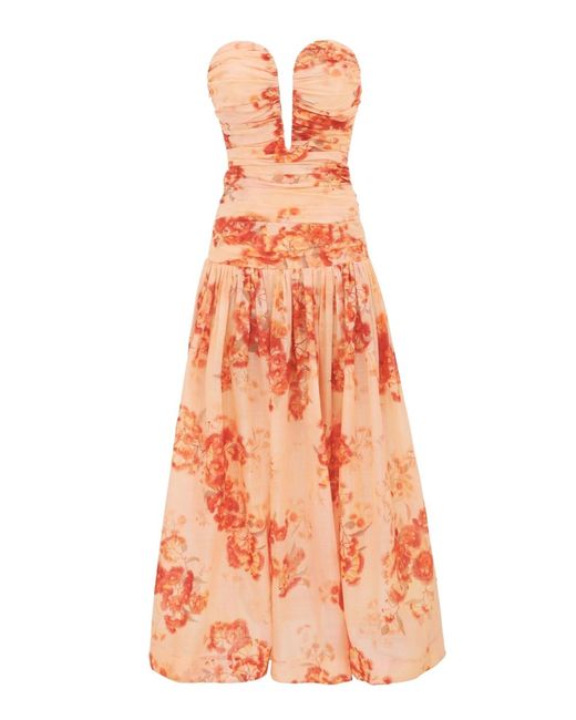 Zimmermann Orange Cascadian Strapless Midi Dress