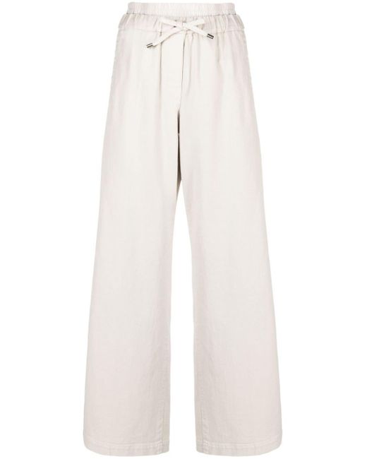 Brunello Cucinelli White Straight-leg Drawstring Trousers