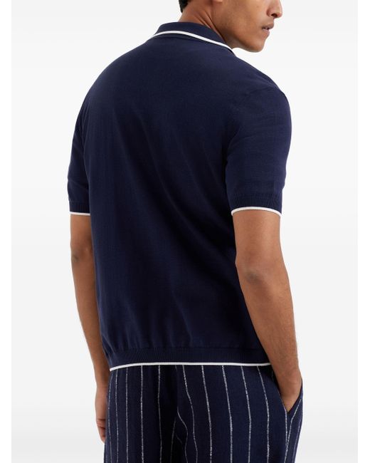 Brunello Cucinelli Blue Intarsia-knit Cotton Shirt for men