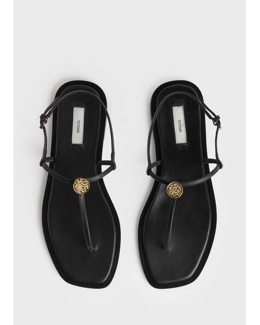 Totême White T-strap Nappa Sandals Black