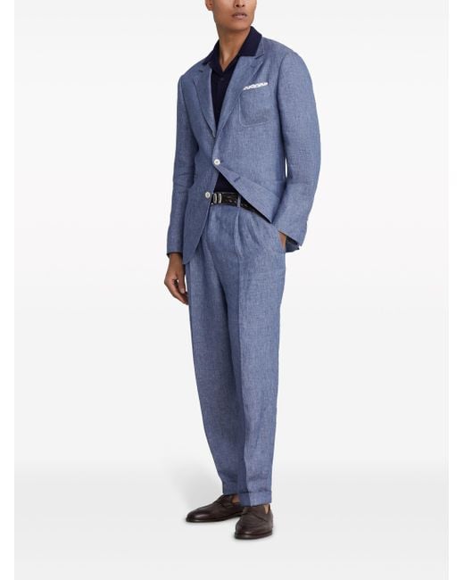 Brunello Cucinelli Blue Linen-blend Short-sleeved Shirt for men