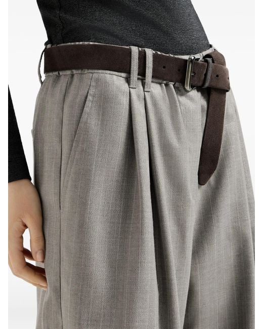 Brunello Cucinelli Gray Sparkling Virgin-wool Pinstripe Track Trousers With Monili