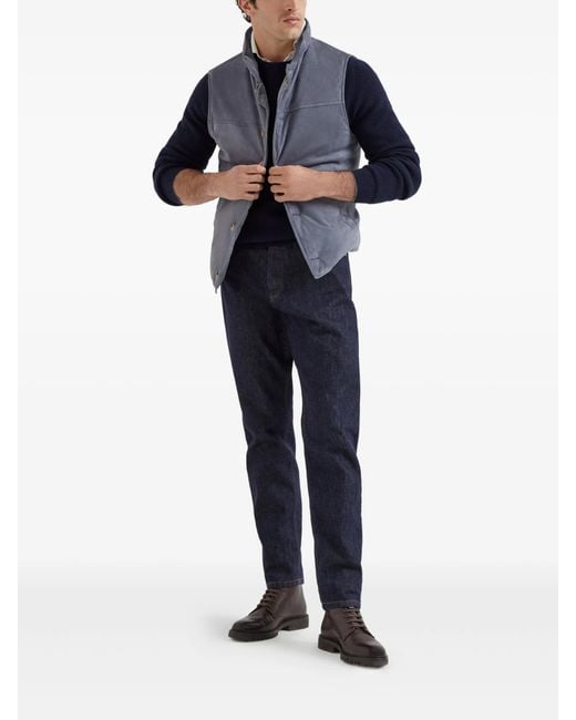 Brunello Cucinelli Blue Suede Buttoned Vest for men