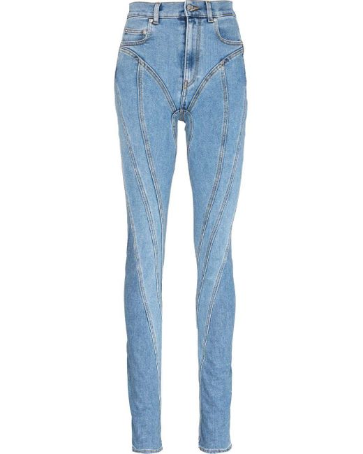 Mugler Blue Seam-detail Skinny Jeans