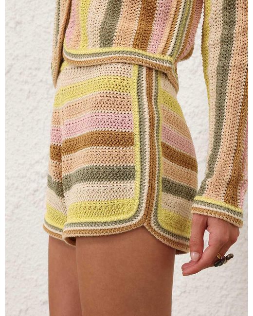 Zimmermann Natural Indra Stripe Crochet Shorts