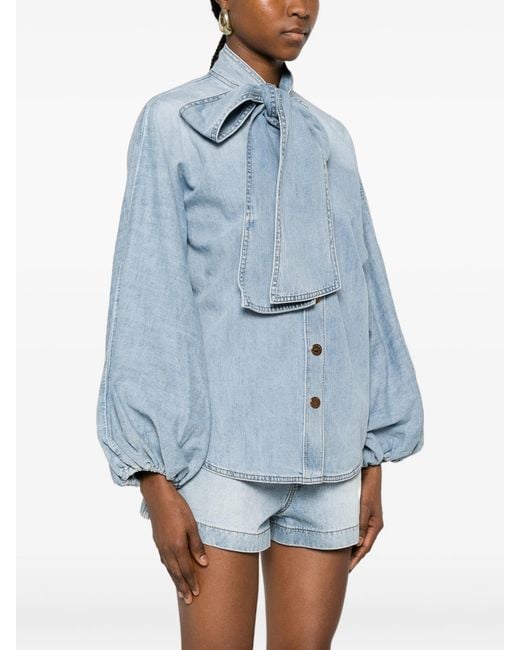 Zimmermann Blue Indra Tie-neck Blouse