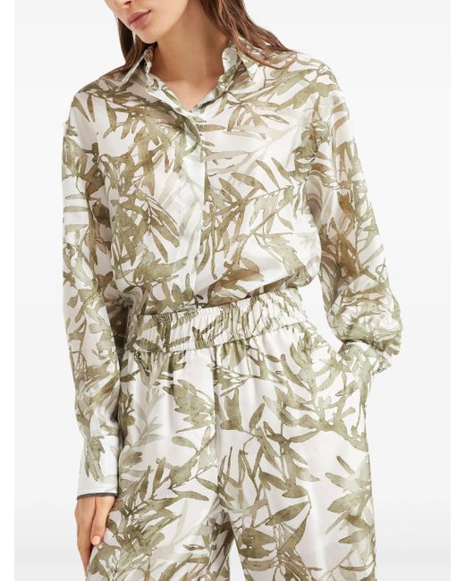 Brunello Cucinelli White Leaf-print Trousers