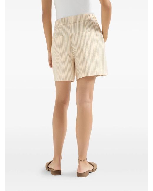 Brunello Cucinelli Natural Techno Cotton Striped Seersucker Shorts With Monili