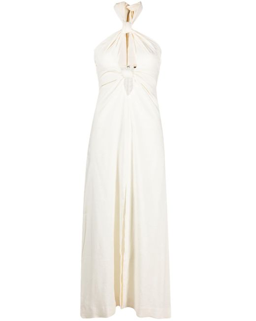 Cult Gaia White Susana Knot-detail Linen Midi Dress