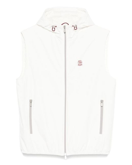 Brunello Cucinelli White Hooded Waistcoat for men