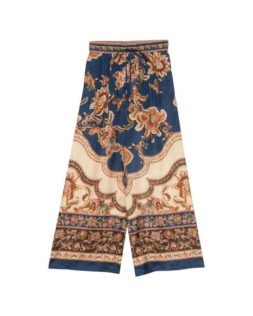 Zimmermann Blue Aster Floral-print Drawstring Trousers