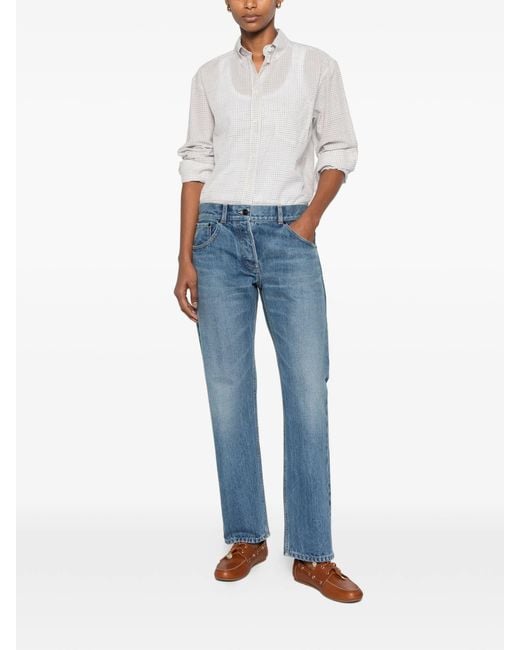 The Row White Dalan Check-pattern Long-sleeve Shirt