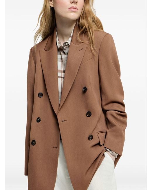 Brunello Cucinelli Brown Virgin-wool And Viscose Tricotine Blazer With Monili