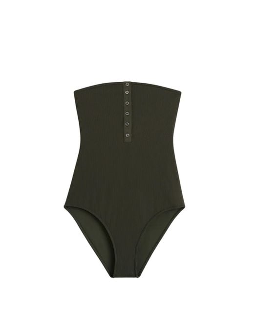 Totême Green Ribbed Strapless Swimsuit