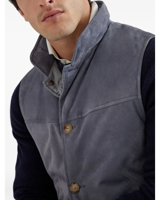 Brunello Cucinelli Blue Suede Buttoned Vest for men