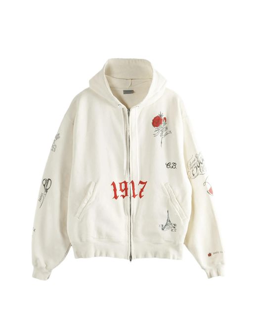 Balenciaga White Tattoo Graphic-print Zip-up Hoodie for men