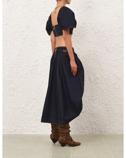 Zimmermann Blue Rebellion Denim Midi Skirt