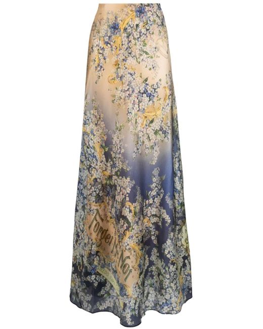 Zimmermann Blue Tama Floral-print Silk Skirt