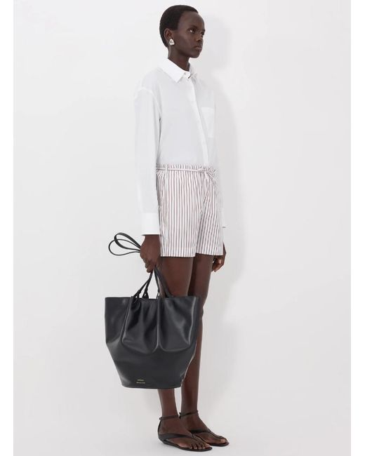 Loulou de Saison White Lory Striped Cotton Poplin Shorts