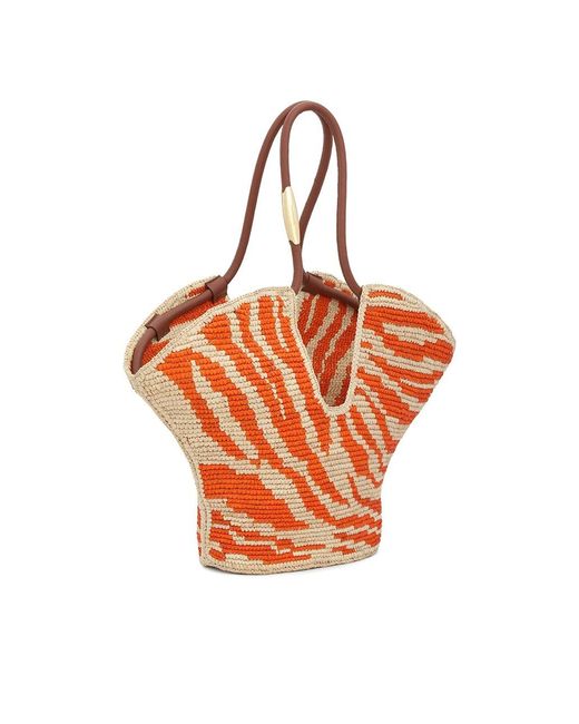 Zimmermann Orange Medium Goldentime Zebra-print Raffia Tote Bag