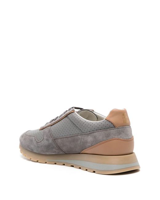 Brunello Cucinelli Gray Perforated Suede Sneakers for men