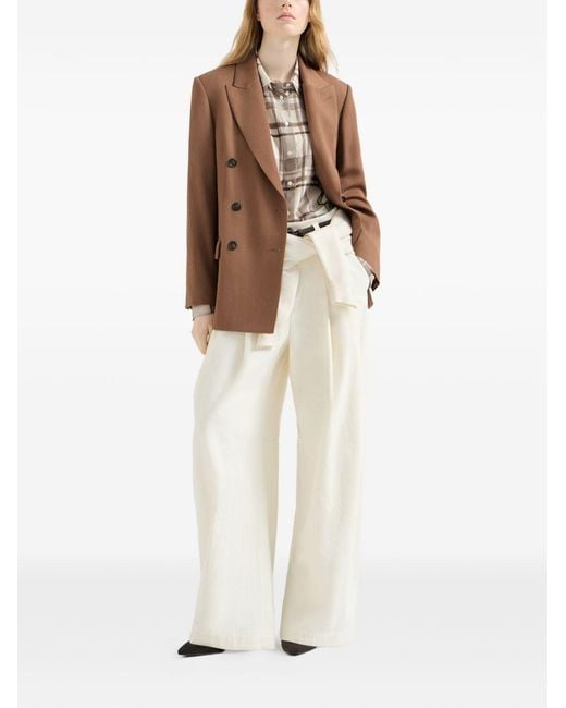 Brunello Cucinelli Brown Virgin-wool And Viscose Tricotine Blazer With Monili