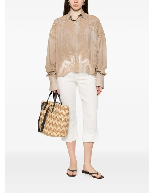 Ermanno Scervino Natural Embroidered Shirt