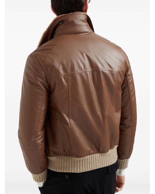 Brunello Cucinelli Brown Padded Leather Jacket for men