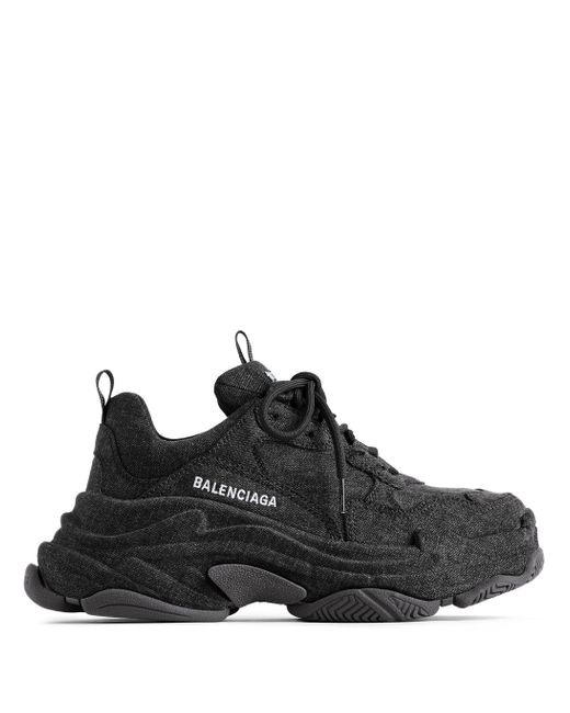 Balenciaga Black Triple S Denim Sneakers for men