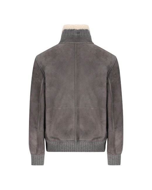 Brunello Cucinelli Gray Shearling-trim Ribbed Jacket for men
