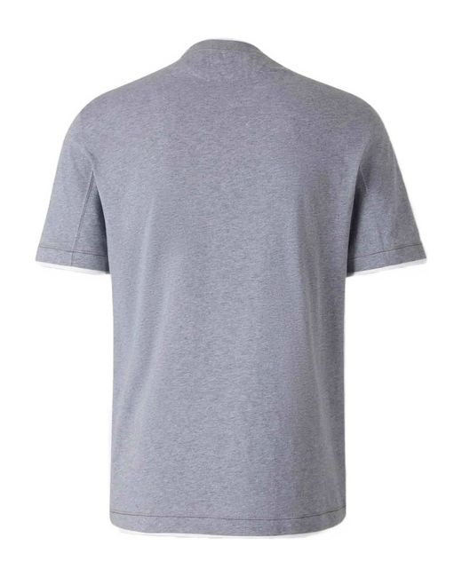 Brunello Cucinelli Gray Embroidered-logo Ribbed-neckline T-shirt for men