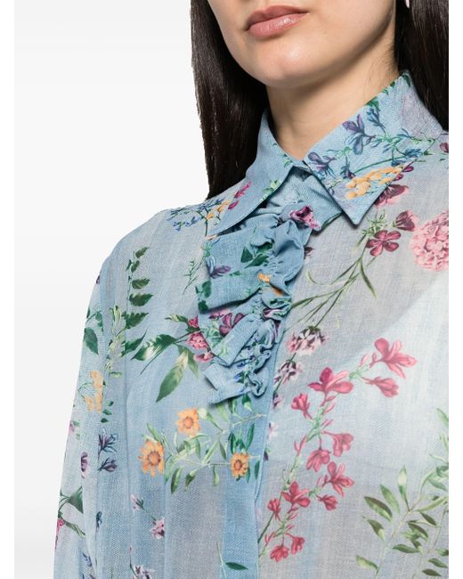 Ermanno Scervino Blue Floral-print Shirt