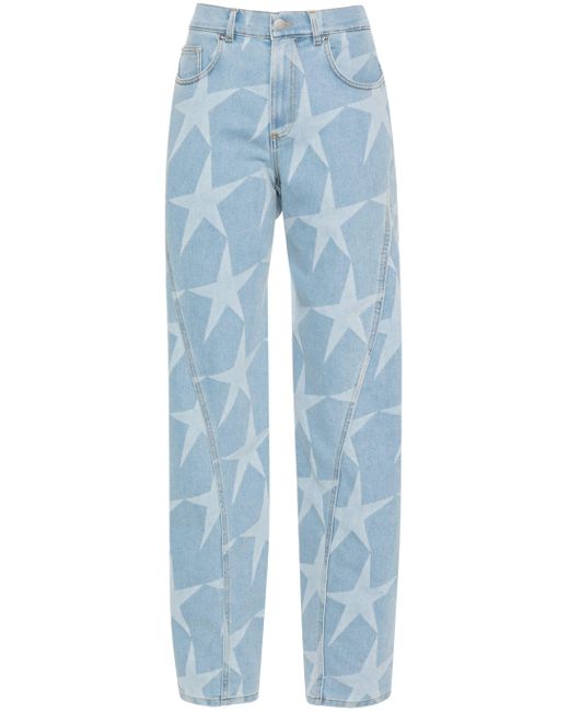 Mugler Blue Star-print Low-rise Tapered Jeans