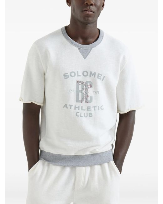 Brunello Cucinelli White Cotton Jersey T-Shirt With “Solomei Athletic Club” Print for men