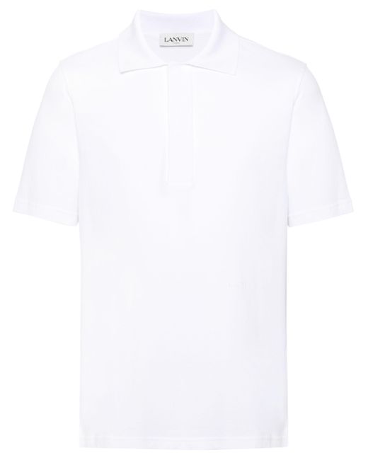 Lanvin White Logo-embroidered Piquè Polo Shirt for men
