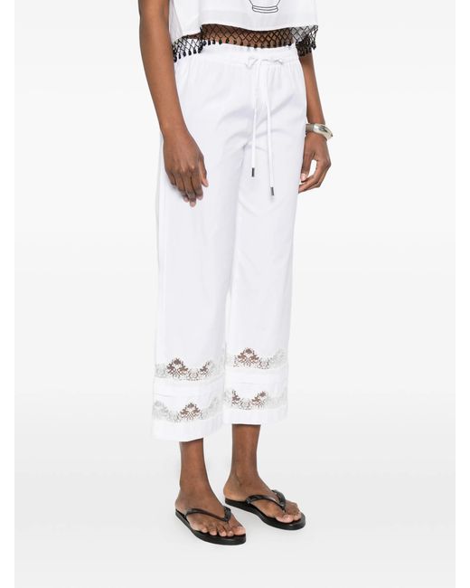 Ermanno Scervino White Lace-trim Cropped Trousers