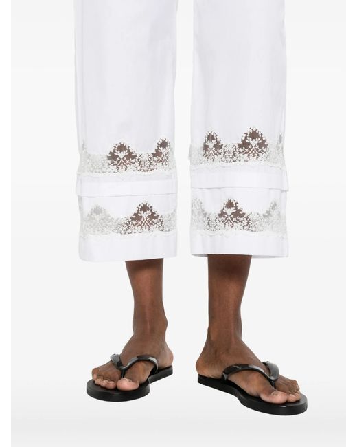 Ermanno Scervino White Lace-trim Cropped Trousers