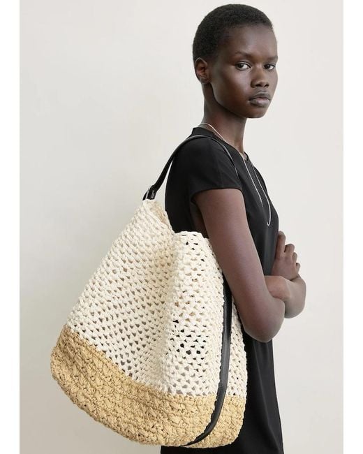 Totême White Belted Paper Raffia Tote
