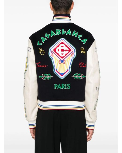 Casablanca Black Embroidered Chenille Patchwork Mini Bomber Jacket for men