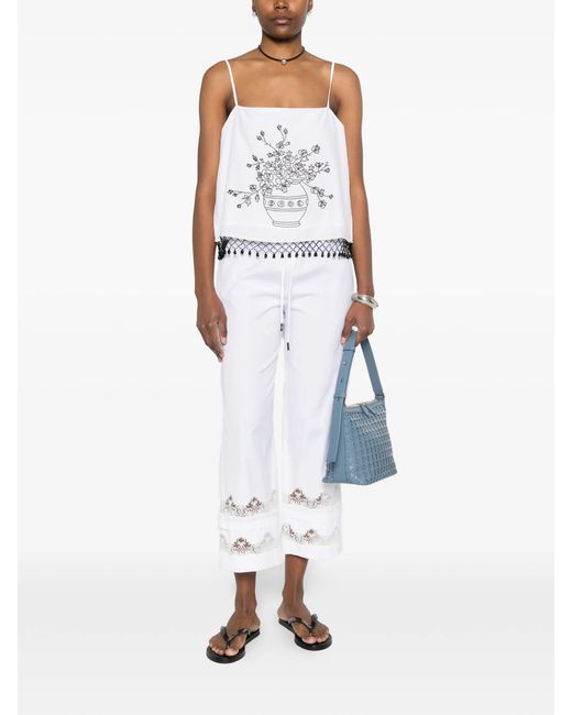 Ermanno Scervino White Lace-trim Cropped Trousers