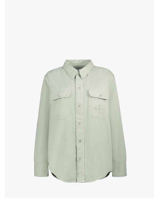 Calvin Klein Oversized Denim Shirt Jacket in Green | Lyst