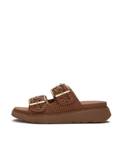 Fitflop Brown Gen-Ff Woven Two-Bar Slides Pu, Terracotta, Size: Uk