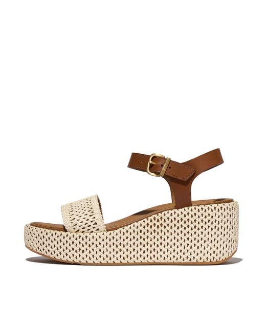 Fitflop Brown Platfforms Woven Wedge Ankle-Strap Sandals Faux-Raffia (Pp)/Leather