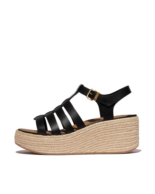 Fitflop Black Platfforms Espadrille Leather Fisherman Wedge Sandals