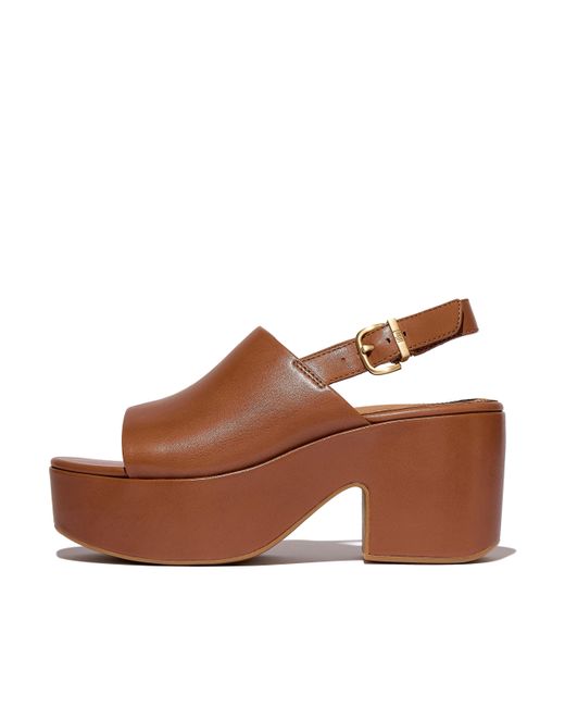 Fitflop Brown Women Platfforms Leather Heeled Back-strap Sandals, Markdown