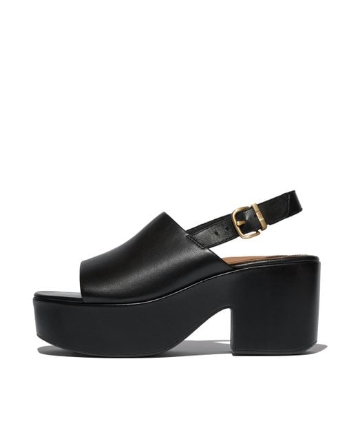 Fitflop Black Women Platfforms Leather Heeled Back-strap Sandals, Markdown