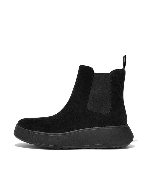 Fitflop Black F-Mode Suede Flatform Chelsea Boots