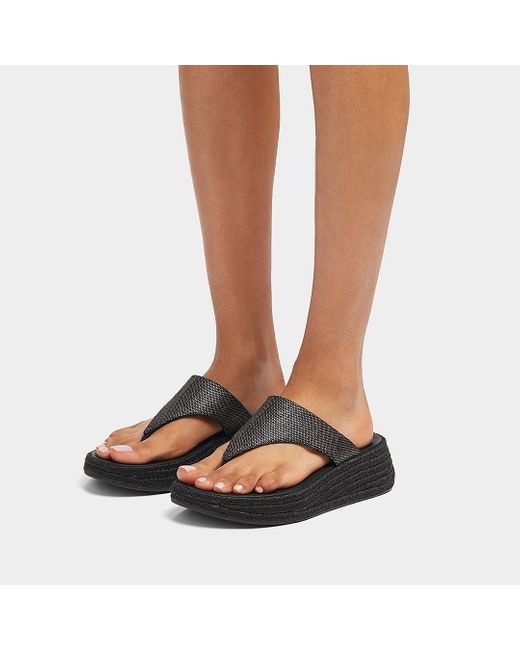 Fitflop Black F-mode Buckle Shimmerlux Flatform Toe-post Sandals