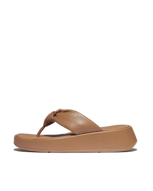 Fitflop Brown Women F-mode Knot Soft-leather Flatform Toe-post Sandals, Markdown