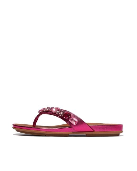 Fitflop Pink Women Gracie Jewel-deluxe Metallic-leather Flip-flops